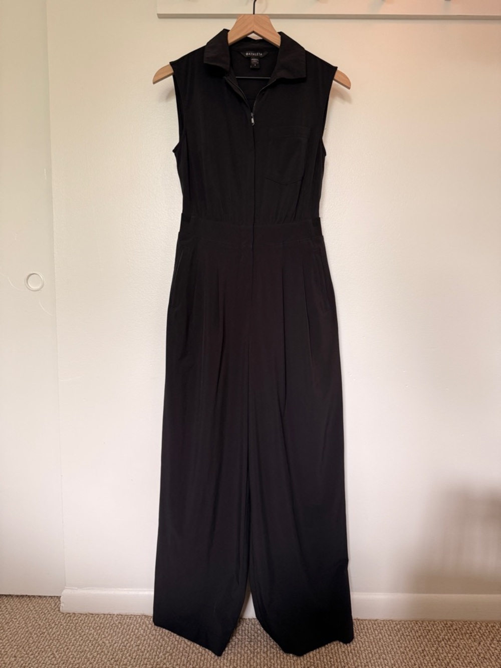 Athleta Black Zip-Front Collared Sleeveless Jumpsuit with Collared - Size 2